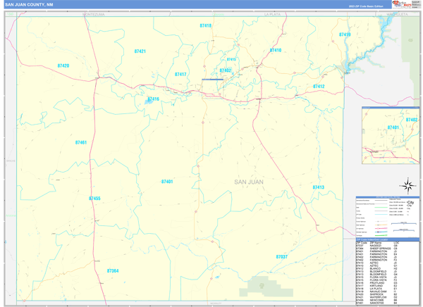San Juan County, NM Zip Code Wall Map